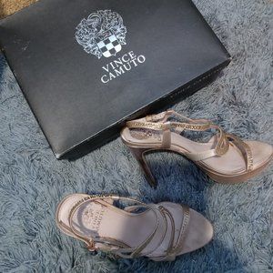 Vince Camuto Joliee Rose Gold Satin Sandals 8.5